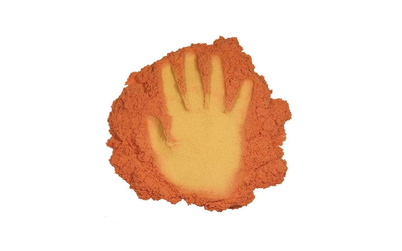 Космический песок. Оранжевый. Меняет цвет на желтый от тепла рук. 0,5 кг